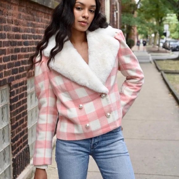 Love Shack Fancy Dumont Double Breasted Tweed Coat - Crisp Peach - Picture 2 of 12